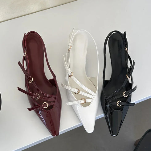 Elegant Pointed Toe Buckle Strap Pumps for Women - Chic Thin Heeled Dress Shoes