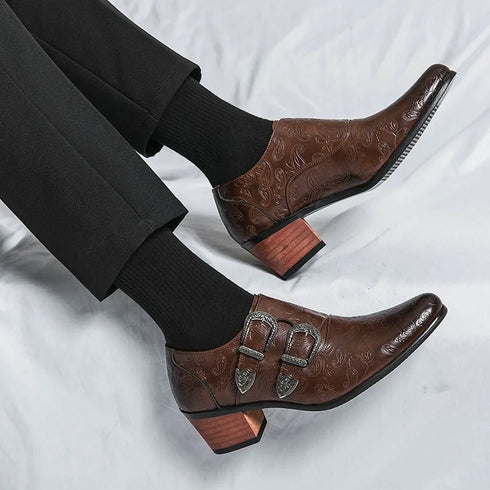 Men's Wedding Shoes Fashion Slim Fit Pointed High Heel Leather Dress Shoes Classic Vintage Style