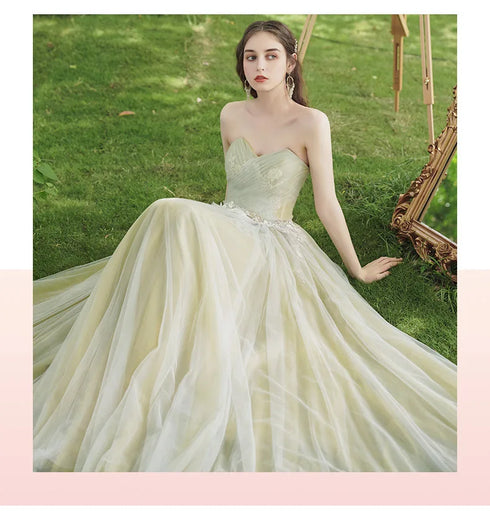 Strapless Applique Tulle Bridesmaid Dress With Floral Embellishments Evening Gown