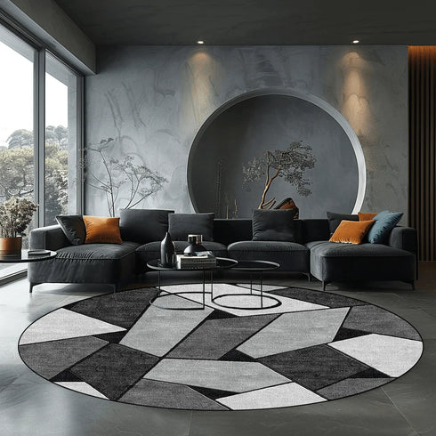Geometric Round Carpet for Living Room Modern Luxury Home Decor Area Rug Non-Slip Mat