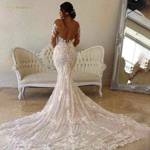 Loveweiwei Long Sleeve Mermaid Wedding Dress Elegant Bridal Gown